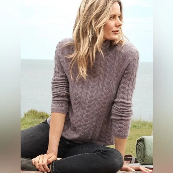 Garnet Hill MAUVE Cashmere Tie-Sleeve V-Neck Sweater - Picture 13 of 14